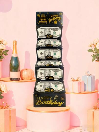 2pcs Birthday Gift Cash Card Holder Bag, Surprise Birthday Cash Gift Envelope, Elegant Black & Gold Design Cash Envelope, Cash Gift Card, Birthday Cash Holder, Cash Gift Box, Surprise Cash Envelope, Holiday Wallet, Unisex Birthday Cash Card, Unique Memorabilia For Any Birthday Celebration, Cartoon Fantasy Theme, Cash Gift Display, Elegant Gift Envelope, Exquisite Souvenir