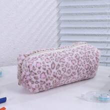 Small Leopard Print Pencil Case, Backpack, Large Capacity Cosmetic Bag, Stationery Pencil Case, Backpack - Plush Leopard Print - View 11