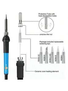 Kit de soldador con herramientas, puntas y 5 soldadores,Set de Soldador Eléctrico Azul, 110V US,de soldadura eléctrica de 60 W, Kit Completo de Soldadura con Bolsa de Transporte, alambre de soldadura con estuche de transporte, para usos múltiples y mantenimiento,19P (azul) - Tipo de Enchufe A USA (110-127V) - Ver 7