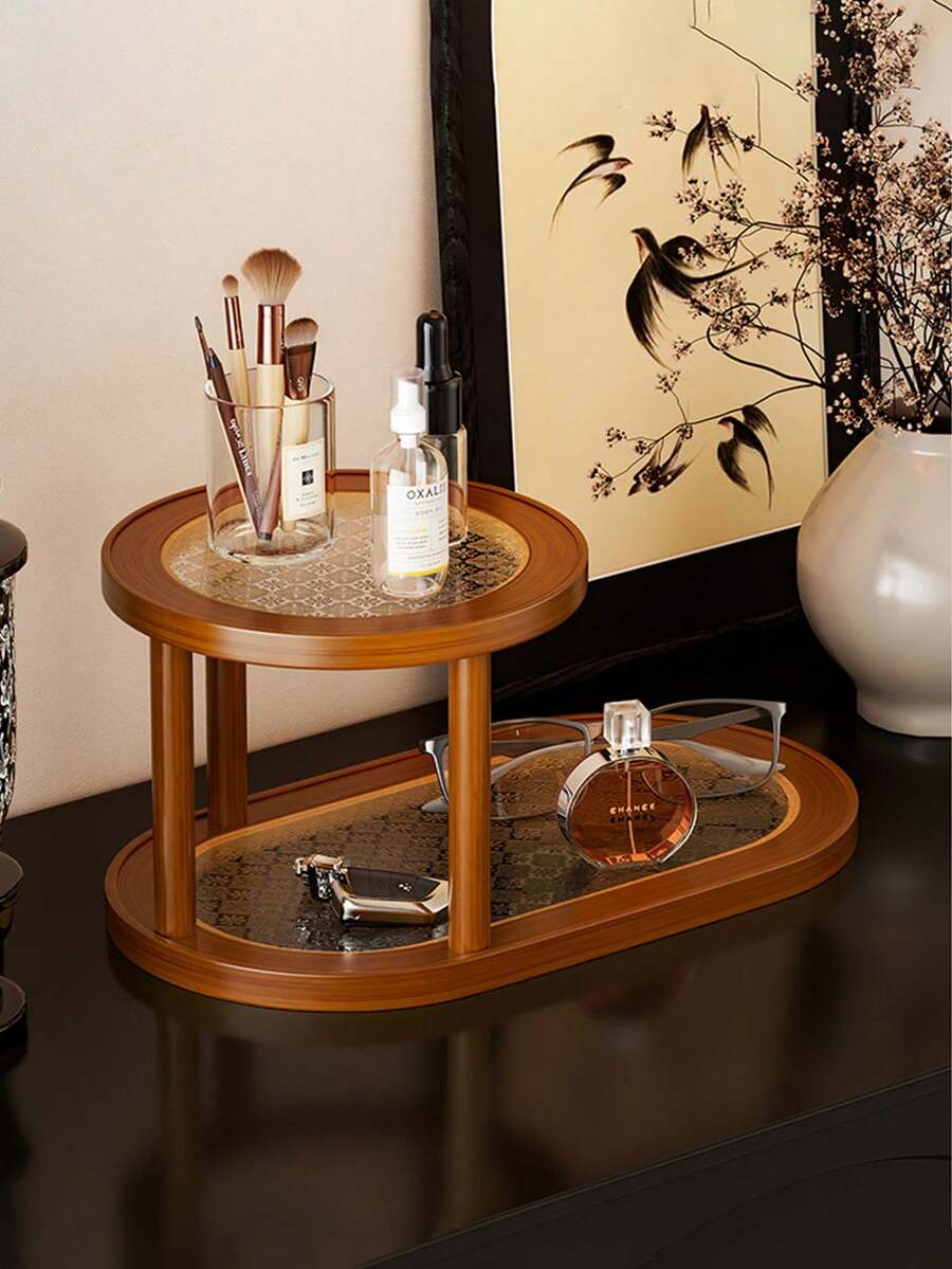 1 chiếc kệ trưng bày để bàn hình tròn kiểu retro, hai tầng, đa năng dùng để đựng nước hoa, son môi, trang sức, mỹ phẩm, cốc nhỏ, phù hợp với bàn làm việc văn phòng, quầy bar, bàn trang điểm, lối vào, nhà bếp và nhiều nơi khác. - Nhiều màu - Xem 1