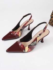 Giày sandal cao gót mũi nhọn phối họa tiết màu đỏ tía mới năm 2026, thanh lịch, phù hợp cho công sở đi làm, hẹn hò và dự tiệc. - Đỏ - Xem 8