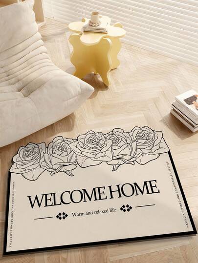Vintage Camellia Shaped Diatomite Non-Slip Bath Mat, Diatomite Absorbent Rubber Backing Anti-Slip Flower Shaped Quick Dry Keeps Bathroom & Home Clean, Irregular Shape Bathroom Vanity Mat, Toilet Mat, Bathroom Carpet