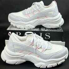 Women's Casual Sneakers With Laces, Medium Sole, Very Lightweight And Soft - 白色/粉紅色 - 查看 4