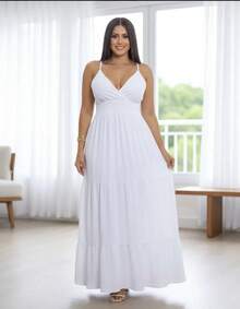 Women's Duna Ruffled Maxi Dress With Built-In Bra - Elegance, Lightness And Perfect Drape. - White - View 1