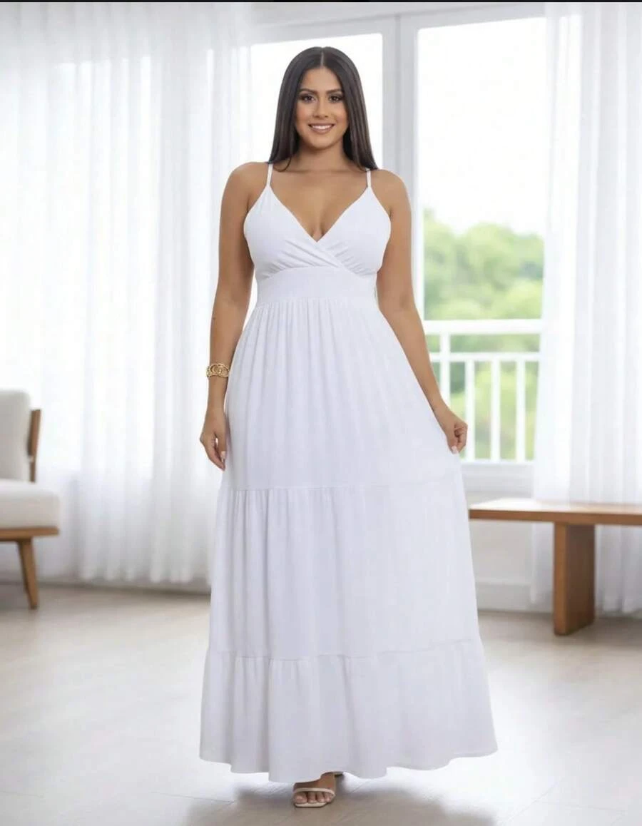 Women's Duna Ruffled Maxi Dress With Built-In Bra - Elegance, Lightness And Perfect Drape. - White - View 1