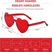 1/6/12/20 Pcs Heart-Shaped Glasses, Candy Color Frameless Funny Heart Glasses, Unisex, Party Favor, Back To School, Valentine's Day - Đỏ - Xem 5