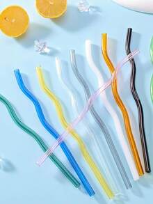 12 Pcs Reusable Wavy Colorful Glass Straws,20cm X8 Mm Shatter Resistant Cute Drinking Straws With 1 Clean Brush For Beverages,Coffee,Juice,Cocktail,Teas - Multicolor - View 7