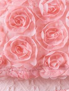 女童玫瑰花吊带上衣和网眼蛋糕裙套装，可爱的夏季服装 - 粉色 - 查看 6