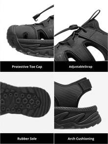 CAMEL CROWN 男士透气舒适休闲沙滩凉鞋，防滑闭趾徒步凉鞋，夏季 - 黑色 - 查看 6