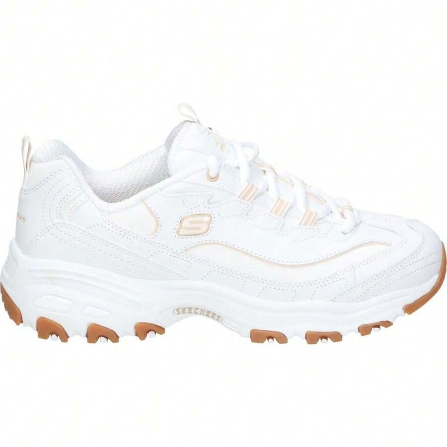 SKECHERS | Damskie trampki Skechers D'Lites Good Neutral – białe trampki z detalami – sznurowane – chłodzona powietrzem pianka memory foam – podeszwa typu track – wygodne i uniwersalne – model 149807-WHT - Biały - Zobacz 1