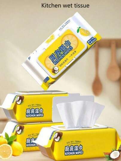 1 Pack 80pcs Kitchen Wet Wipes, Strong Grease Removing, Household Cleaning, Suitable For Removing Stubborn Oil Stains And Smoke Residue