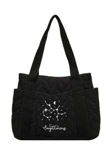 (Embroidered Custom) 1pc New Upgraded Constellation Women Tote Bag, Large Capacity Travel Backpack, Customizable Name, Zipper Closure, Thick Padding, Minimalist & Versatile, Casual Commute, Perfect Gift - Multicolor - View 3