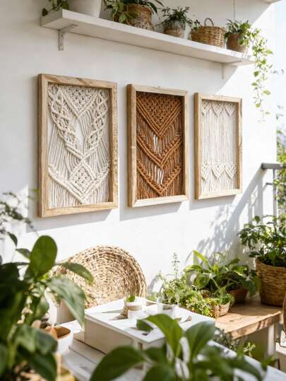 1pc/3pcs Bohemian Style Woven Wall Hanging, Nordic Handmade Wall Decor, Suitable For Living Room, Bedroom, Balcony, Entrance, Minimalist Style Decoration, Modern Farmhouse Home Decor, Creates Cozy Ambiance, Photo Prop