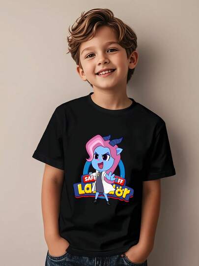 Camiseta Casual de Manga Corta con Cuello Redondo y Gráfico de Dibujos Animados para Niños, Camisetas Gráficas de Moda para Niños con Diseño de Sheriff Labrador, 100% Algodón, 180g Ligera y Transpirable, Duradera y de Larga Duración, Adecuada para Niños y Niñas, Lavable a Máquina, Lavable en Seco Para niños y niñas en verano