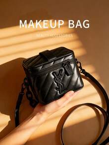 Yves Saint Laurent 黑色方形单肩包，女士圣诞礼物，黑色Logo，休闲日常使用，送给她的礼物