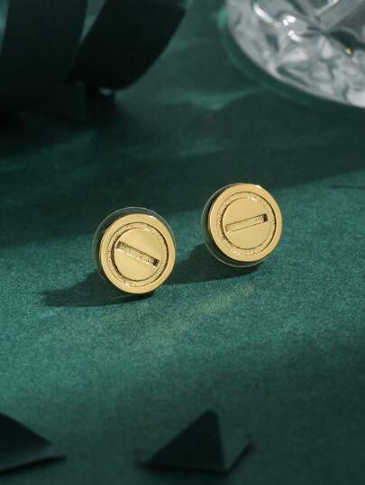 1 Pair High-Quality European & American Cubic Zirconia 18K Gold Plated Screw Stud Earrings, Luxury Gift For Women, Everyday Wear