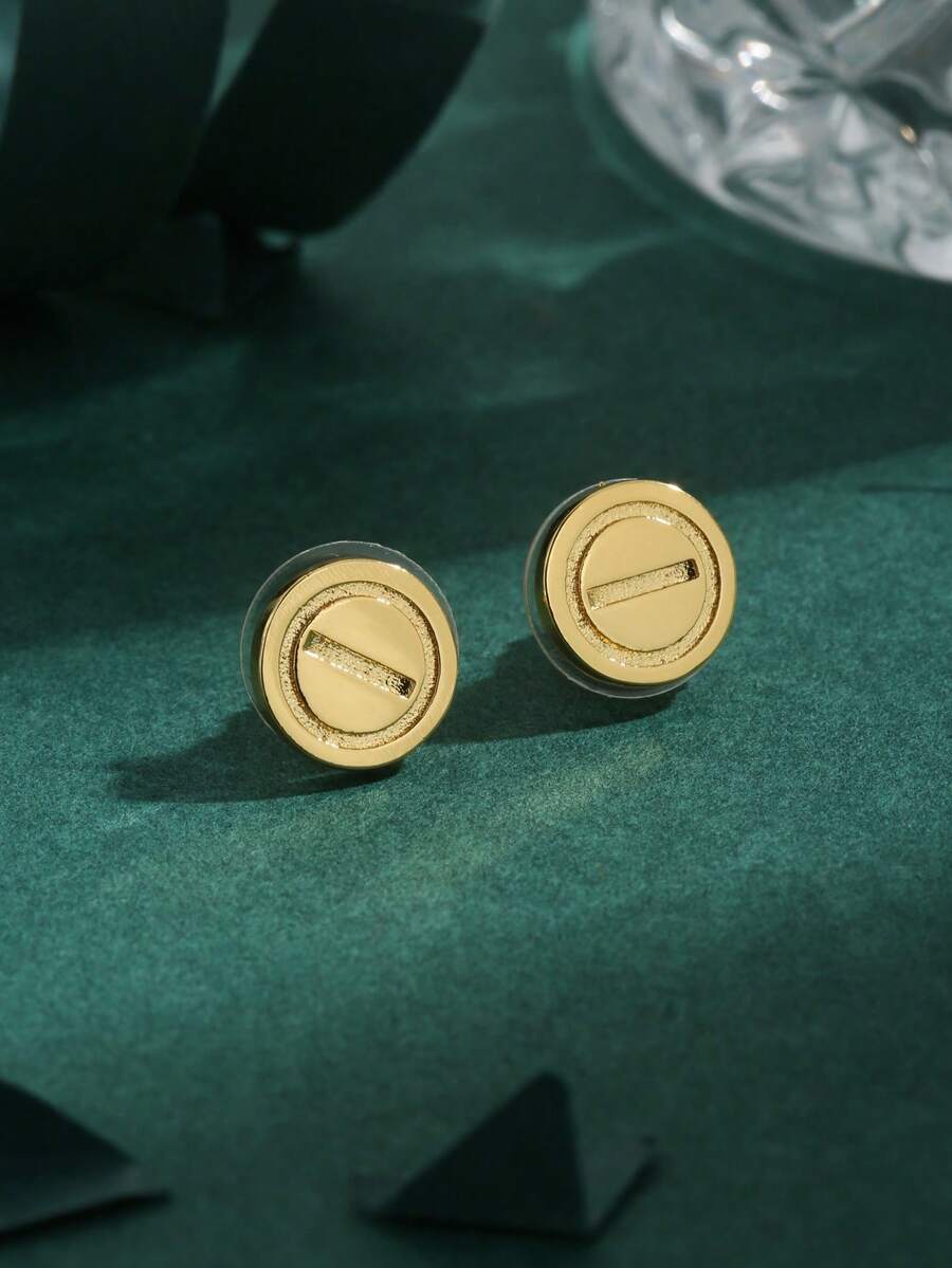 1 Pair High-Quality European & American Cubic Zirconia 18K Gold Plated Screw Stud Earrings, Luxury Gift For Women, Everyday Wear - Yellow Gold - View 1