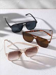 3pcs Women's Square Studded Fashion Glasses Set, Orange, Black, Yellow - Multicolor - View 2