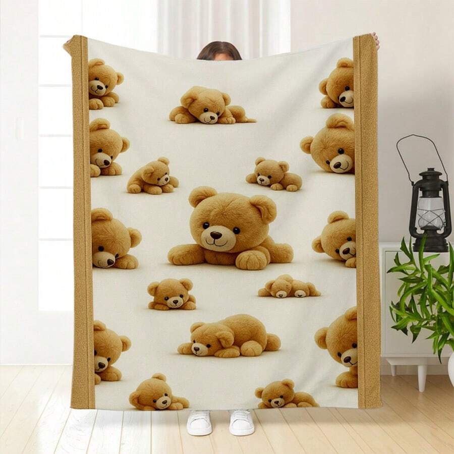 1pc Bear Pattern Blanket - Lightweight 280g Flannel All-Weather Soft And Warm Bed Sheet, 8 Unique Bear Designs, 280g, All-Season Comfortable Polyester Blanket Great Gift, Friends, Family, Wedding, Birthday, Warm, Soft, Comfortable, Comfortable Personalized Ideal Gift For Him, Her, Boyfriend, Girlfriend, Dad, Mom, Family, Friends, Pet Anniversary, Valentine's Day, Mother's Day, Birthday, Father's Day, Wedding, Graduation, Christmas, Sofa, Bed, Car, Bedroom, Living Room, Office, Outdoor Camping, Beach, Wall Decoration - 多色12 - 查看 1