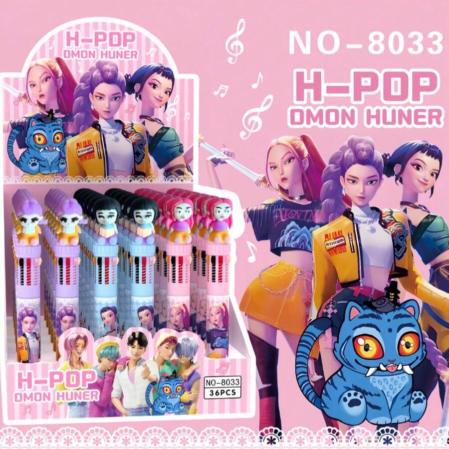1/2/3/4/5pcs KPOP New Witch Hunting Girl Group 10 Color Ballpoint Pens, 3D Soft Silicone Shaped Push-Type Neutral Pens, Creative Stationery For Journaling, Back To School Supplies - Multicolor - View 1