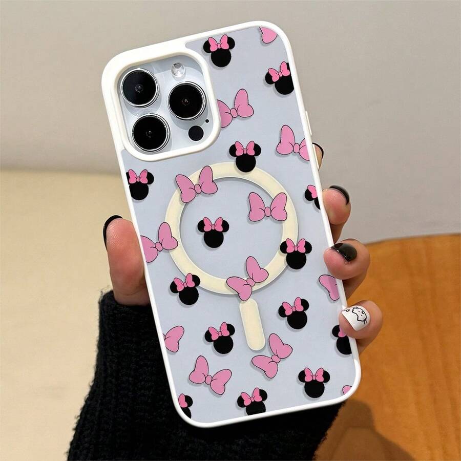 Disney.‌ Minnie Mouse Mickey Mouse Patterned Phone Case Designed With Pink Bows And Black Ears. Compatible With IPhone 17, 16, 15, 14, 13, 12, And 11 Pro Models. Made Of TPU With Shockproof Protection. A Perfect Gift For Family, Friends, Birthdays, Spring Festival, Holidays, Boyfriends, Girlfriends, And Valentine's Day. - trắng - Xem 1
