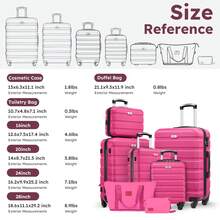 Large Capacity ABS Hardside Luggage Set, 16/20/24/28 Inch Spinner Suitcases + 2 Travel Bags + 1 Cosmetic Case, 7-Piece Set For Holiday Travel, Business Commutes, Valentine's Day Getaways, Spring Travel Traveling Bags Suitcase Clothes Storage Cruise Essentials Vacation Essentials - Hot Pink - View 3