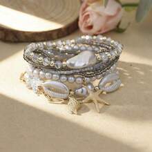 8 Pieces Bohemian Vacation-Style Starfish Shell Crystal Pearl Bracelet Set, Suitable For Women To Wear During Vacations And Music Festivals - Multicolor 2 - View 13