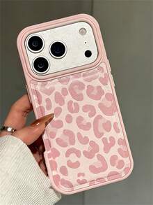 Fashionable Cute Leopard Print Pink Faux Leather Phone Case, Compatible With IPhone 17 Pro Max, 17 Pro, 17, 16, 15, 14, 13 Pro Max, Matte Artistic Shock-Proof Protective Back Cover - Leopard - View 4