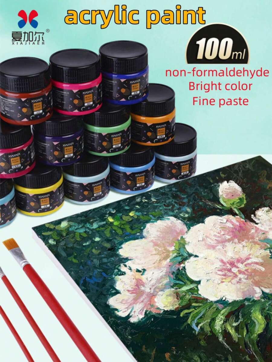 100ml/3.38oz Vibrant Acrylic Paint Set, Fine Texture, High Coverage, Suitable For DIY Wall Painting, Fabric, Rock, Glass, Stone, Ceramic, Model And Woodcraft, Great For Beginners, Adult Artists, Canvas Crafts, Woodcraft, Hobby Painters, Adults, Students, Classroom, Mother's Day, Back To School Gifts - Multicolor - View 1