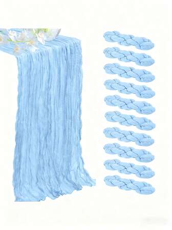 1/6/12件套浅蓝色褶皱桌旗，折叠桌布，节日生日装饰，婚礼装饰，节日家居装饰，派对房间餐桌装饰，桌布，纯色桌布，生日装饰，婚礼装饰，2025新年装饰，派对礼物，婴儿派对装饰，性别揭晓派对装饰