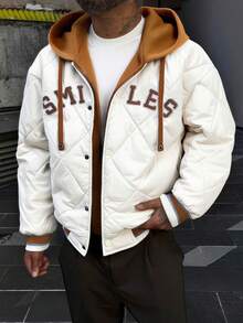 Jachetă bărbătească 2 în 1 în carouri cu glugă, potrivită pentru naveta zilnică și ținute casual, stil streetwear, îmbrăcăminte de exterior toamnă/iarnă