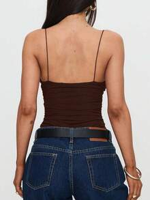 吊带网眼双色纯色高弹力背心夏季休闲款 - 咖啡棕 - 查看 6