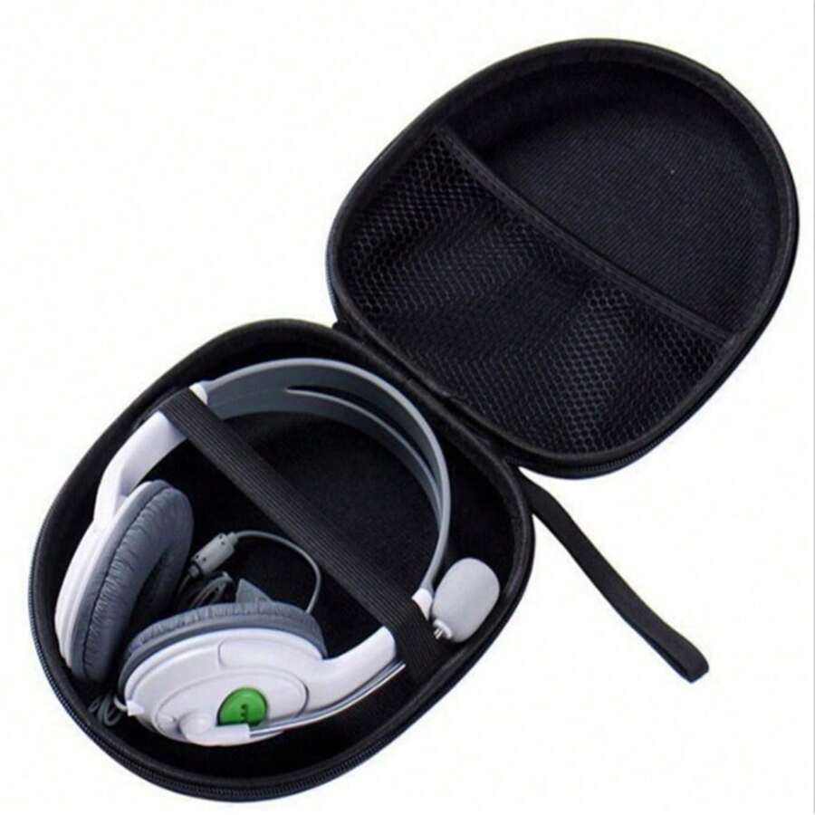 Hard Shell EVA Headphone Case Travel Carrying Bag For Over Ear Headphones Gaming Headset Storage Box With Mesh Pocket Elastic Strap Waterproof Organizer Pouch - Black - View 1