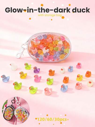 120/60/30/1pc Mini Luminous Resin Duck Decorations With Storage Bag, Resin Duckling Crafts For Dollhouse, Micro Duck Garden Dollhouse Miniature Decor, Portable Clear Figure Display Bag,Children Art Supplies Back To School, Kids Learning Supplies, Backpacks,Thanksgiving Party Favors,For Couples As Valentine'S Day, Birthday Gift,For Friends Party
