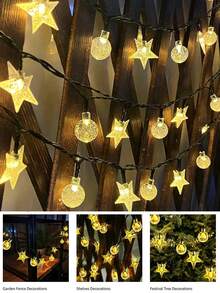 Solar Outdoor Garden Decoration Crystal Ball And Star String Lights -20/50/100leds Lights, 5m/7m/12m Solar Powered Lights,Suitable For Garden, Courtyard ,Wedding,Lawn, Branches ,Balcony,Camping And Fence Decorations. Ideal For Wedding And Party Christmas, Halloween, New Year And Eid Al Fitr, Islamic Holiday Decorations - Black - View 9