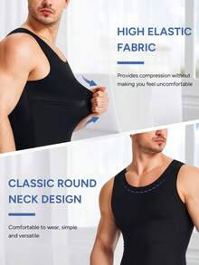 TAILONG Mens Compression Shirt - Slimming Body Shaper Sleeveless Workout Tank Top Undershirts Tummy Control Vest - Black - View 3