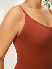 Vestido de una pieza con tirantes finos, unicolor, que levanta el trasero y controla el abdomen, con soporte para el busto, que da forma a la figura y ajusta la cintura para un ajuste ceñido y moldeado para mujer - Naranja Quemada - Ver 6