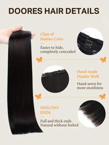 DOORES 7片装夹式接发片，100%真人发，自然黑色，14-16英寸，115克，Remy接发片，隐形直发，浓密丝滑，蓬松自然，柔软顺滑，适合头发稀疏的男女，冬季圣诞节角色扮演/校园/约会之夜。 - S1B - 查看 3