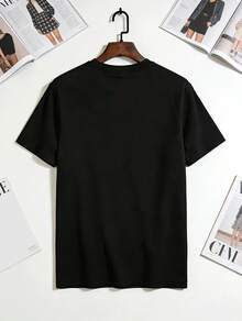 1pc Mens Clothes Paris Lines Print Black TShirt, Unisex Casual Crew Neck Tshirt, Plus Size Men's Clothing 5XL, Lightweight 180gsm Knit Fabric, Machine Washable, For Spring/Summer/Fall, Valentine's Day, Thanksgiving, Christmas - 黑色 - 查看 2