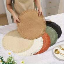 1/4/6/12pcs Bohemian Style Paper Round Placemats With Natural Tassels, Non-Slip Mats For Home Kitchen Dining Table Decor, Suitable For Holidays, Parties, Birthdays, Weddings, Banquets (Note: The Material Is Paper And Cannot Be Washed) - Coffee Brown - View 10