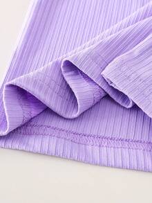 2pcs Baby Girls Casual Purple Cap Sleeve Top + Blue Pants Set, Spring/Summer - Mauve Purple - View 3