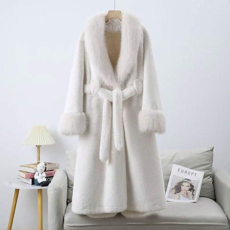 2025 Winter Loose Patchwork Shearling Jacket Above The Knee Long Style, Autumn Winter Women's Jacket, Women's Top - White - View 1