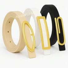 Set Of 3 Women's Belts, Mixes With Assorted Buckles, Casual Style. - Black, White, Beige - View 4