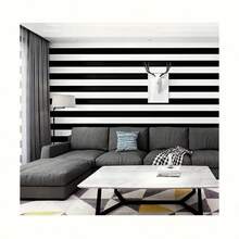 1卷自粘墙纸，黑白条纹图案，撕开即贴，防水可移除，适用于客厅、厨房、卧室、宿舍、家具翻新，秋季美学墙纸 - 黑與白 - 查看 11