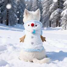 HAZOOWILL Shiny Snowman Dog Hoodie - Sparkling Silver Threads In Sunlight, Built-In Leash Ring, Suitable For Small Dogs Holiday Christmas Winter Outfit, Warm And Adorable - Blue and White - View 1