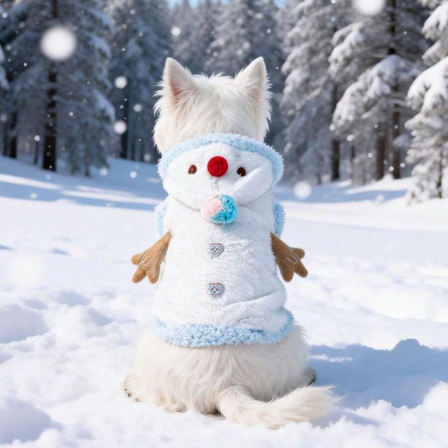 HAZOOWILL Shiny Snowman Dog Hoodie - Sparkling Silver Threads In Sunlight, Built-In Leash Ring, Suitable For Small Dogs Holiday Christmas Winter Outfit, Warm And Adorable - Blue and White - View 1