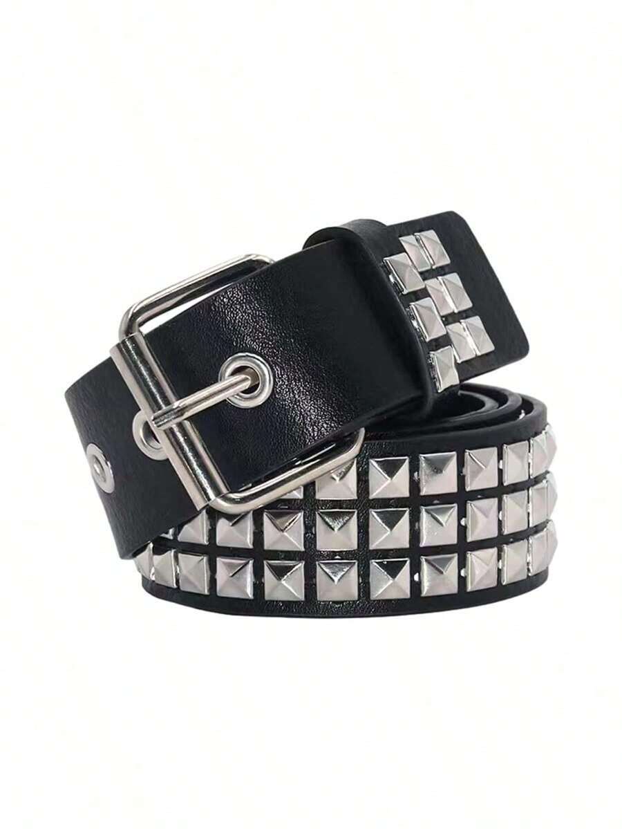 Street 1PC Stylish Punk Style Rivet Decor Versatile Jeans Belt Dress Belt Halloween Summer, School Fall, Autumn, Halloween - 黑色 - 查看 1