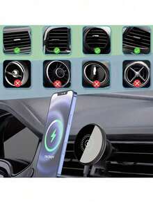15W磁吸式无线车载充电器及手机支架，快速充电，兼容仪表盘/空调出风口安装，适用于 17/16/15/14/13/12系列免提车载系统