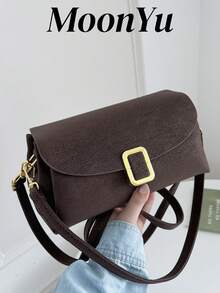 女士单肩包，时尚简约优雅复古翻盖包，适合购物和通勤，咖啡色 - 咖啡 - 查看 2