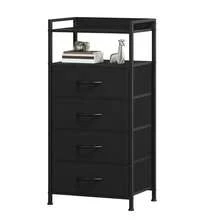 Bedside Table, Side End Table With 4 Fabric Storage Drawers, Bedside Cabinet With Open Storage Shelf, Nightstand For Bedroom, Livingroom, Office - màu đen - Xem 3
